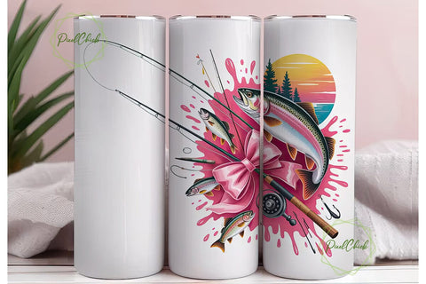 Pink Fishing Tumbler Wrap 20oz Sublimation PixelChick 