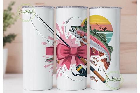 Pink Fishing Tumbler Wrap 20oz Sublimation PixelChick 