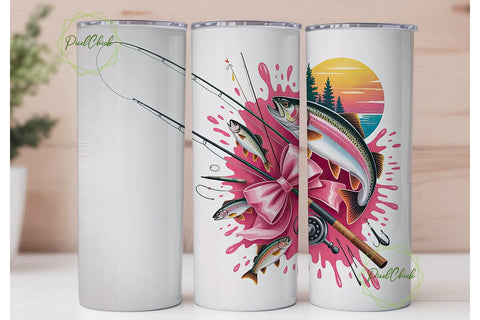 Pink Fishing Tumbler Wrap 20oz Sublimation PixelChick 