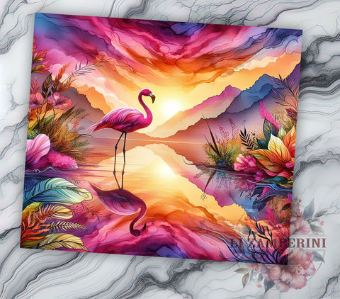 Pink Flamengo with Colorful Flowers 20oz Tumbler Wrap PNG, Flamengo Tumbler Png, Straight & Tapered Tumbler Wrap, Instant Digital Download Sublimation Li Zamperini 