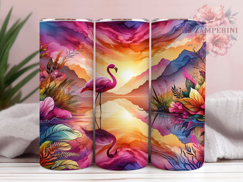 Pink Flamengo with Colorful Flowers 20oz Tumbler Wrap PNG, Flamengo Tumbler Png, Straight & Tapered Tumbler Wrap, Instant Digital Download Sublimation Li Zamperini 