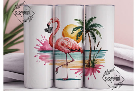 Pink Flamingo Beach 20oz Tumbler Wrap Sublimation sassyprint 