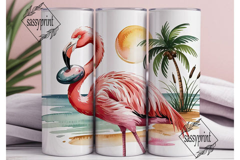 Pink Flamingo Beach 20oz Tumbler Wrap Sublimation sassyprint 