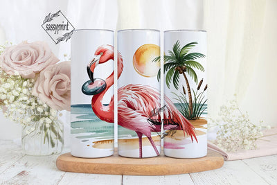 Pink Flamingo Beach 20oz Tumbler Wrap Sublimation sassyprint 