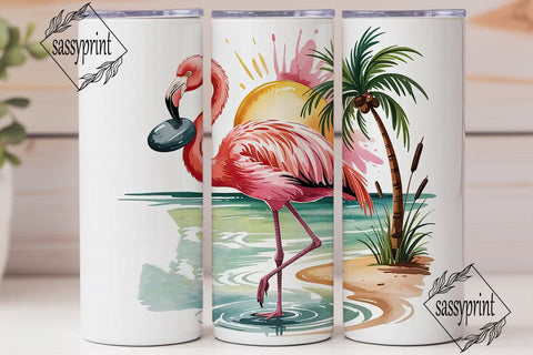 Pink Flamingo Beach 20oz Tumbler Wrap Sublimation sassyprint 