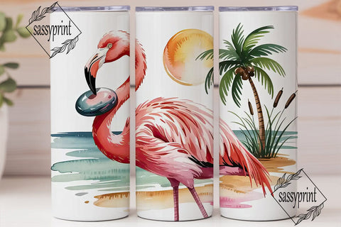 Pink Flamingo Beach 20oz Tumbler Wrap Sublimation sassyprint 