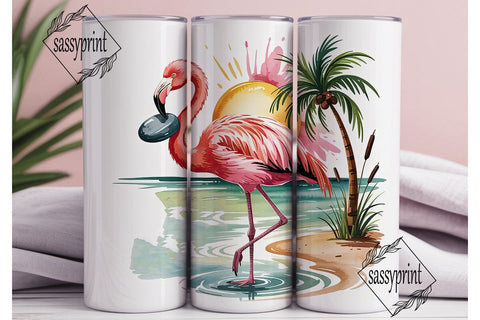Pink Flamingo Beach 20oz Tumbler Wrap Sublimation sassyprint 