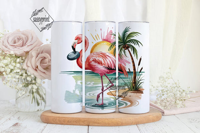 Pink Flamingo Beach 20oz Tumbler Wrap Sublimation sassyprint 