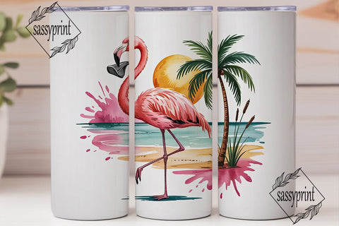 Pink Flamingo Beach 20oz Tumbler Wrap Sublimation sassyprint 