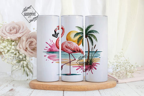 Pink Flamingo Beach 20oz Tumbler Wrap Sublimation sassyprint 