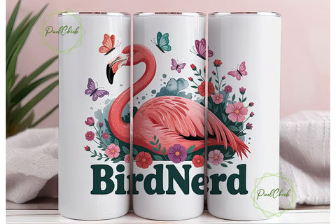 Pink Flamingo Bird Nerd 20oz Tumbler Sublimation PixelChick 