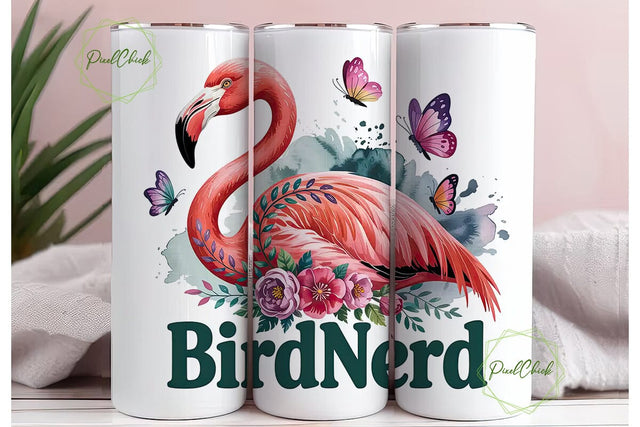 Pink Flamingo Bird Nerd 20oz Tumbler Sublimation PixelChick 