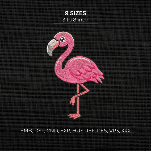 Pink Flamingo Embroidery Design – Tropical Bird Flamingo Machine Embroidery File, 9 Sizes 3 to 8 Inch Embroidery/Applique DESIGNS PatternFeed8 
