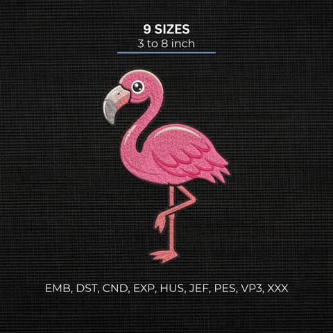 Pink Flamingo Embroidery Design – Tropical Bird Flamingo Machine Embroidery File, 9 Sizes 3 to 8 Inch Embroidery/Applique DESIGNS PatternFeed8 