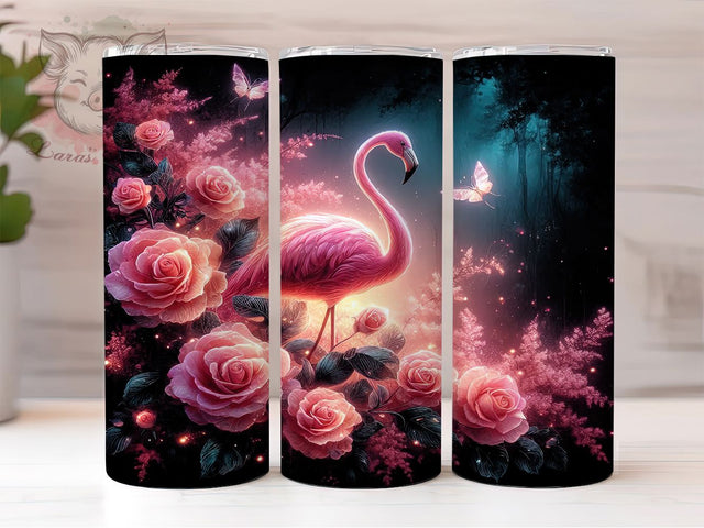 Pink Flamingo Floral Tumbler Wrap, Floral Bird Mug, Elegant Rose Cup, Tropical Aesthetic Wrap, Boho Flamingo Design, Cute Summer Gift, Sublimation Tumbler Wrap Sublimation Lara' s Designs 