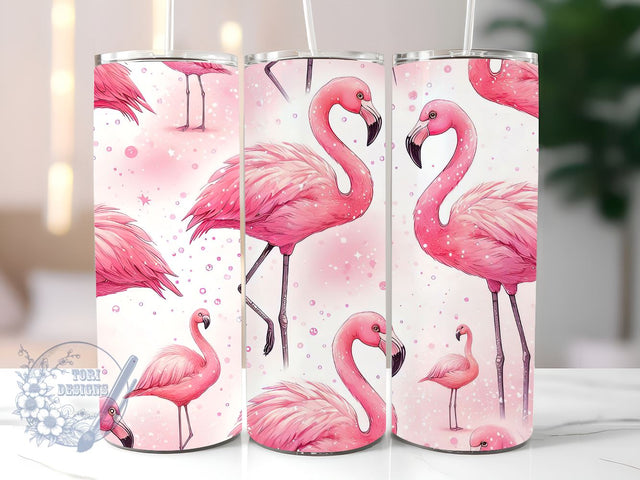 Pink Flamingo Glitter 20oz Skinny Tumbler Wrap, Tumbler Wrap PNG, 20oz Skinny Flamingo Tumbler Wrap Sublimation ToriDesigns 
