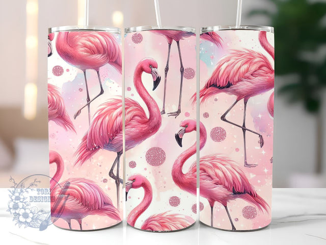 Pink Flamingo Glitter 20oz Skinny Tumbler Wrap, Tumbler Wrap PNG, 20oz Skinny Flamingo Tumbler Wrap Sublimation ToriDesigns 
