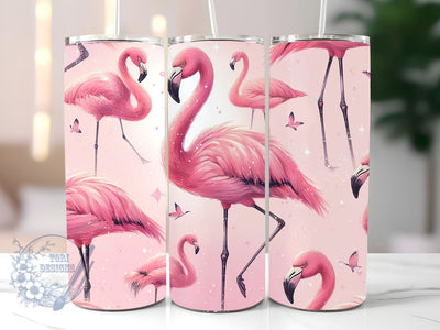 Pink Flamingo Glitter 20oz Skinny Tumbler Wrap, Tumbler Wrap PNG, 20oz Skinny Flamingo Tumbler Wrap Sublimation ToriDesigns 