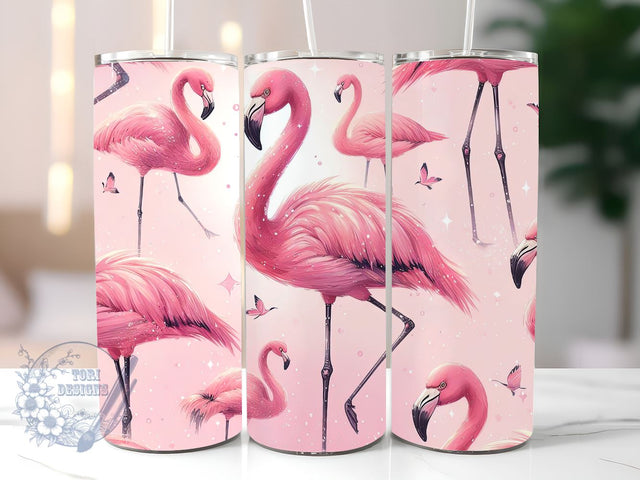 Pink Flamingo Glitter 20oz Skinny Tumbler Wrap, Tumbler Wrap PNG, 20oz Skinny Flamingo Tumbler Wrap Sublimation ToriDesigns 