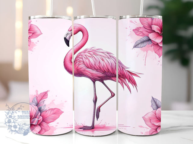 Pink Flamingo Glitter 20oz Skinny Tumbler Wrap, Tumbler Wrap PNG, 20oz Skinny Flamingo Tumbler Wrap Sublimation ToriDesigns 