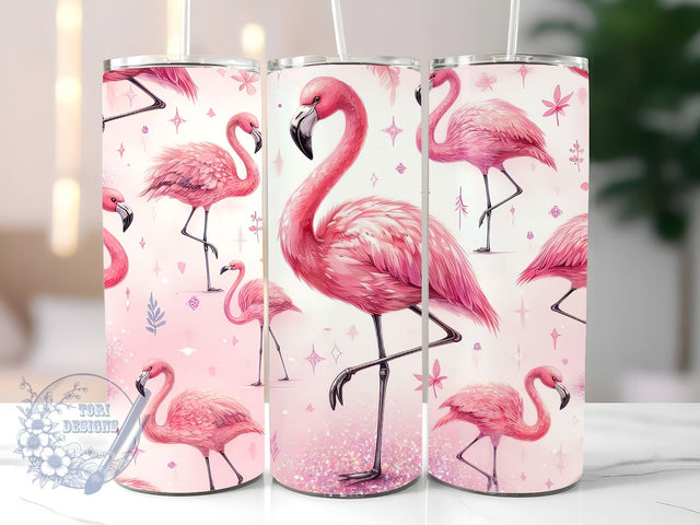 Pink Flamingo Glitter 20oz Skinny Tumbler Wrap, Tumbler Wrap PNG, 20oz Skinny Flamingo Tumbler Wrap Sublimation ToriDesigns 