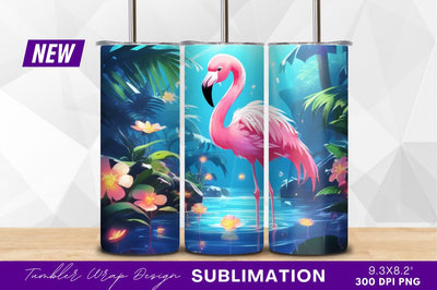 Pink flamingo in tropical paradise tumbler png Sublimation Regulrcrative 