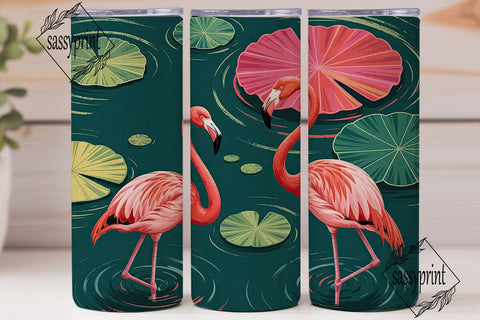 Pink Flamingo Lily Pad 20oz Tumbler Wrap Sublimation sassyprint 