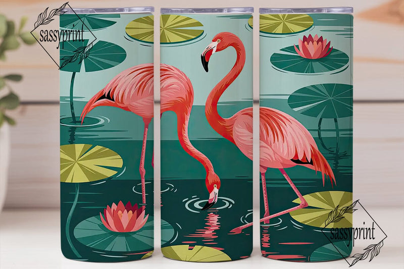 Pink Flamingo Lily Pad 20oz Tumbler Wrap Sublimation sassyprint 