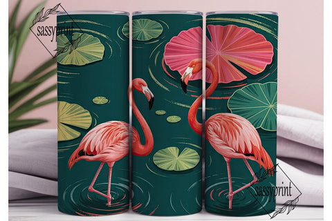 Pink Flamingo Lily Pad 20oz Tumbler Wrap Sublimation sassyprint 