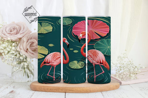 Pink Flamingo Lily Pad 20oz Tumbler Wrap Sublimation sassyprint 