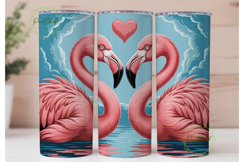 Pink Flamingo Love Birds Tumbler Wrap Sublimation PixelChick 