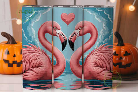 Pink Flamingo Love Birds Tumbler Wrap Sublimation PixelChick 