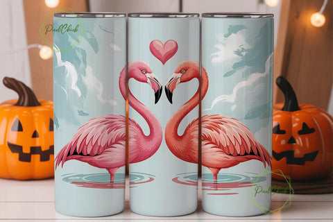 Pink Flamingo Love Birds Tumbler Wrap Sublimation PixelChick 