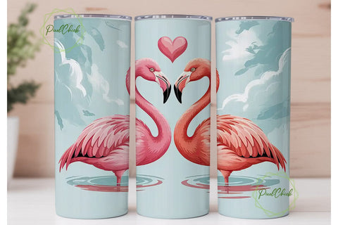 Pink Flamingo Love Birds Tumbler Wrap Sublimation PixelChick 