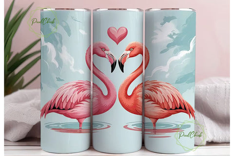 Pink Flamingo Love Birds Tumbler Wrap Sublimation PixelChick 