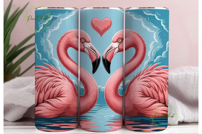 Pink Flamingo Love Birds Tumbler Wrap Sublimation PixelChick 