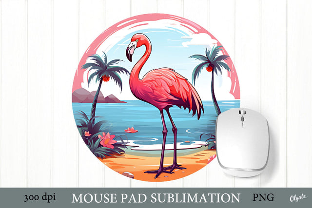 Pink Flamingo on the Beach PNG. Round Mouse Pad PNG Sublimation Olga Terlyanskaya 