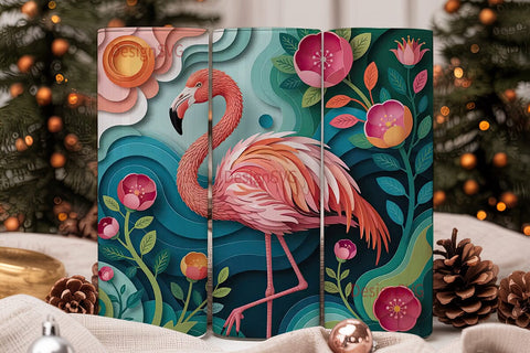 Pink Flamingo Paper-Cut 20oz Tumbler Sublimation DesignSVG 