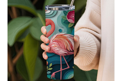 Pink Flamingo Paper-Cut 20oz Tumbler Sublimation DesignSVG 