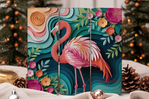 Pink Flamingo Paper-Cut 20oz Tumbler Sublimation DesignSVG 