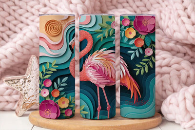 Pink Flamingo Paper-Cut 20oz Tumbler Sublimation DesignSVG 