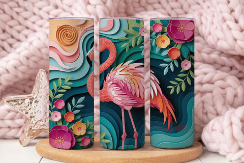 Pink Flamingo Paper-Cut 20oz Tumbler Sublimation DesignSVG 