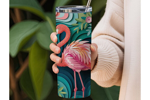 Pink Flamingo Paper-Cut 20oz Tumbler Sublimation DesignSVG 