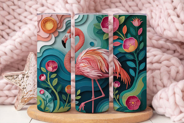Pink Flamingo Paper-Cut 20oz Tumbler Sublimation DesignSVG 