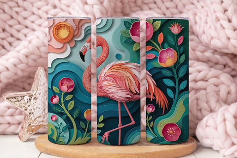 Pink Flamingo Paper-Cut 20oz Tumbler Sublimation DesignSVG 
