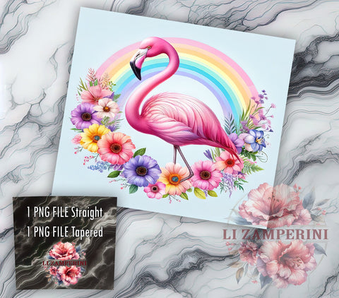 Pink Flamingo Rainbow 20oz Tumbler Wrap PNG, Flamingo Tumbler Png, Straight & Tapered Tumbler Wrap, Instant Digital Download Sublimation Li Zamperini 