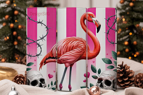 Pink Flamingo Skull Tumbler Wrap Sublimation DesignSVG 