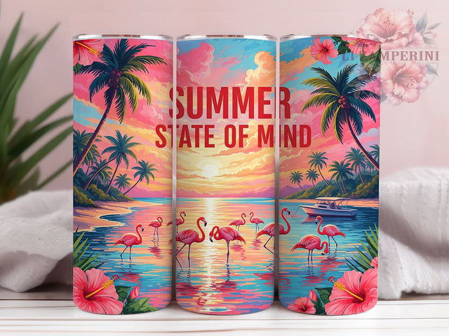 Pink Flamingo Summer Spirit Tumbler Wrap, Summer Bird Design, Tropical Quote Art, Beach Mindset Gift, Flamingo Lover Present, Summer Spirit Theme, Tropical Bird Tumbler Sublimation Li Zamperini 