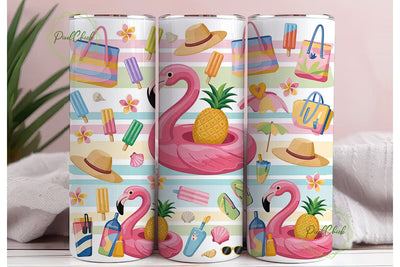 Pink Flamingo Summer Time Tumbler Wrap Sublimation PixelChick 