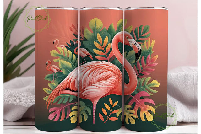 Pink Flamingo Tropical 20oz Tumbler Wrap Sublimation PixelChick 